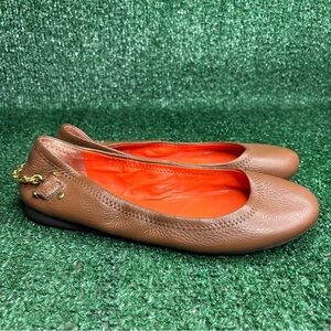 Lauren Ralph Lauren Women’s Leather Ballet Flats Gold Chain Barb Brown Size 8 B